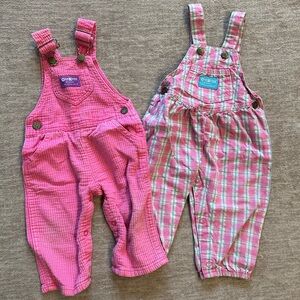 Vintage OshKosh B'gosh Pink and Plaid Kids Overalls Set